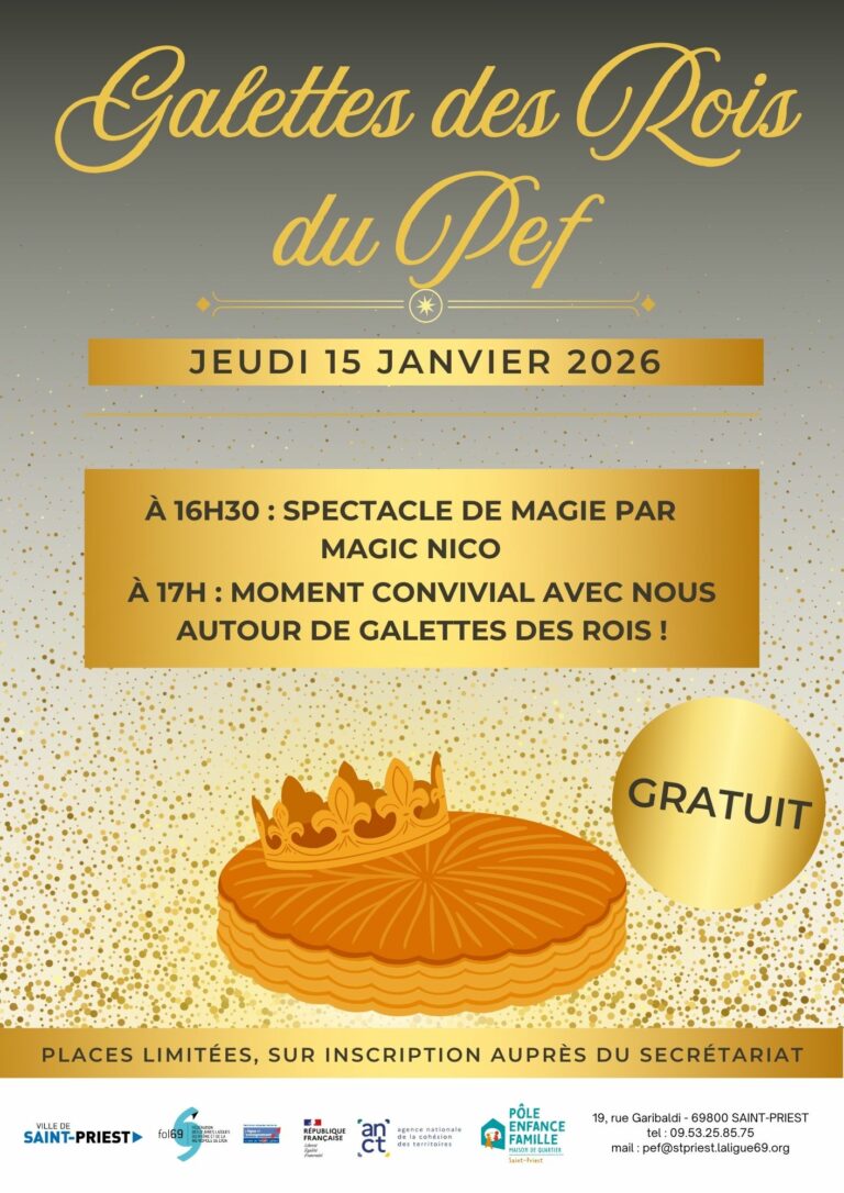 Jeudi 15 janvier le Pôle Enfance Famille vous invite pour un moment convival : 16h30 spectacle de magie puis 17h galette des rois. Places limitées. Sur inscription. Gratuit.